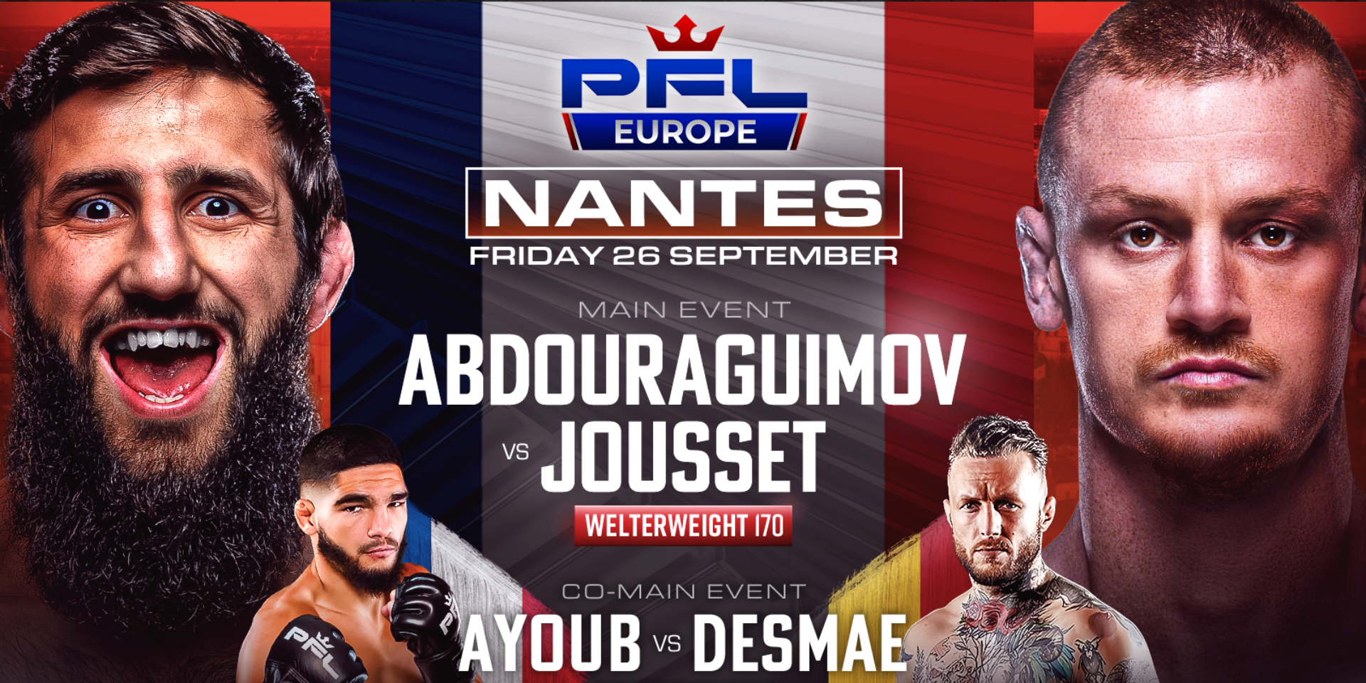 PFL EUROPE NANTES FULL CARD RELEASED FOR SEPTEMBER 26th AT THE ZENITH NANTES METROPOLE
