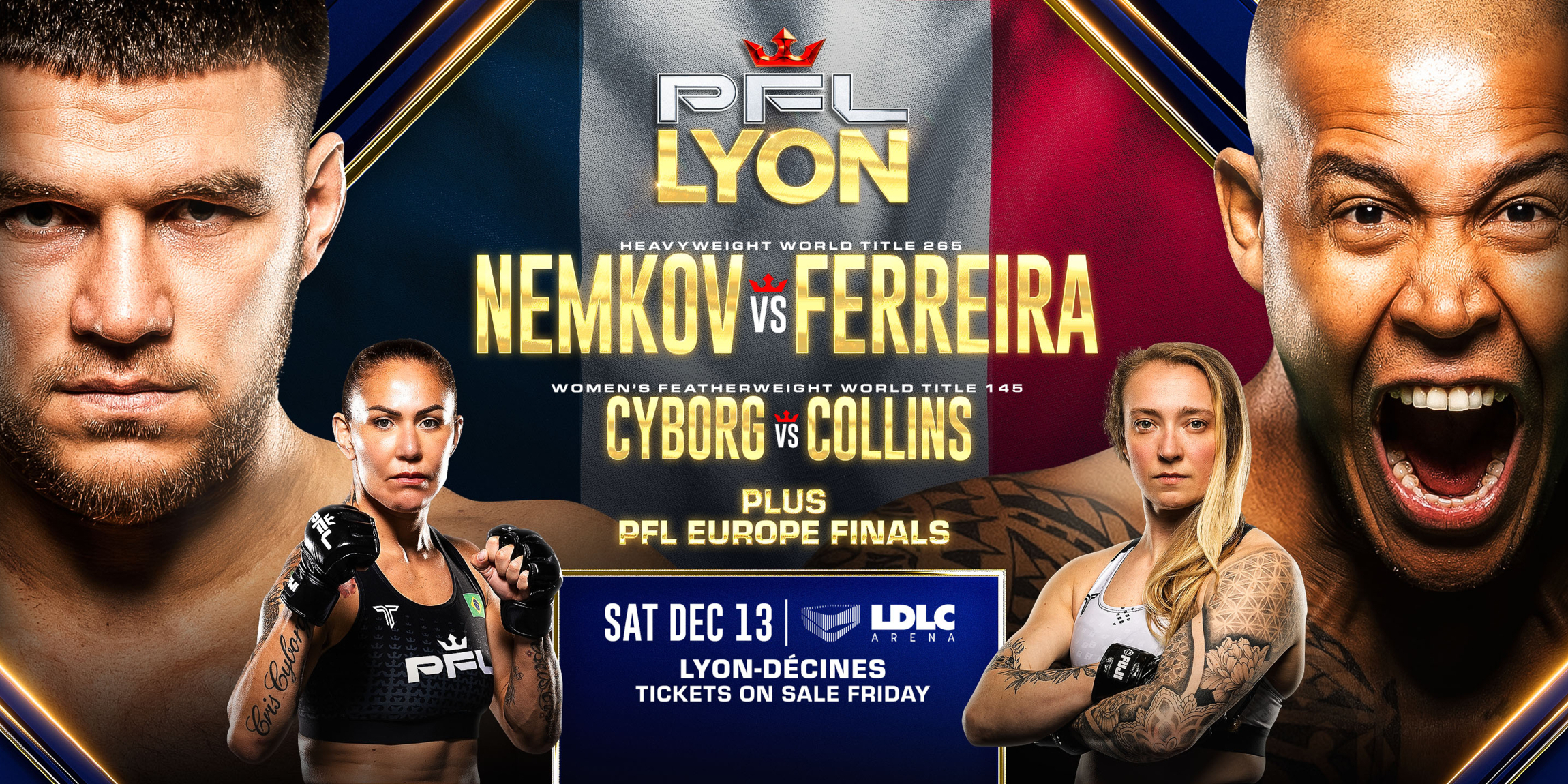 TWO WORLD TITLE FIGHTS TO HEADLINE PFL LYON AT LDLC ARENA IN LYON, FRANCE ON DECEMBER 13