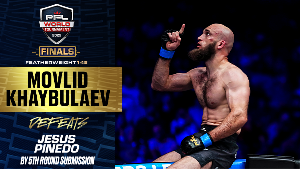 Movlid Khaybulaev takes down his competition and becomes two-time PFL Featherweight Tournament Champion thumbnail